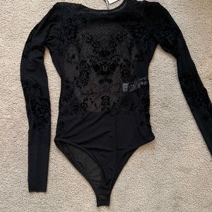 ZARA VELOUR EMBROIDERED BODYSUIT